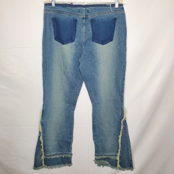 LondonJean Flare Fringe Jeans Size 14 Y2K Retro Frayed Waist Boho Denim Groovy - Picture 4 of 14